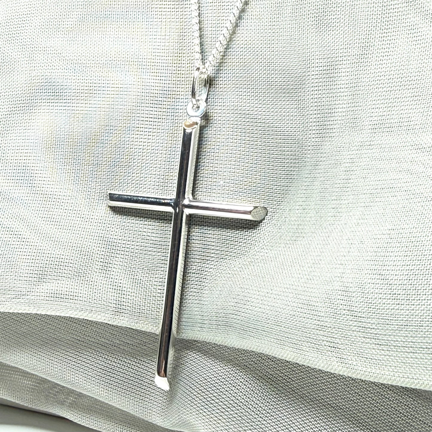Sterling silver solid large plain polished cross including chain