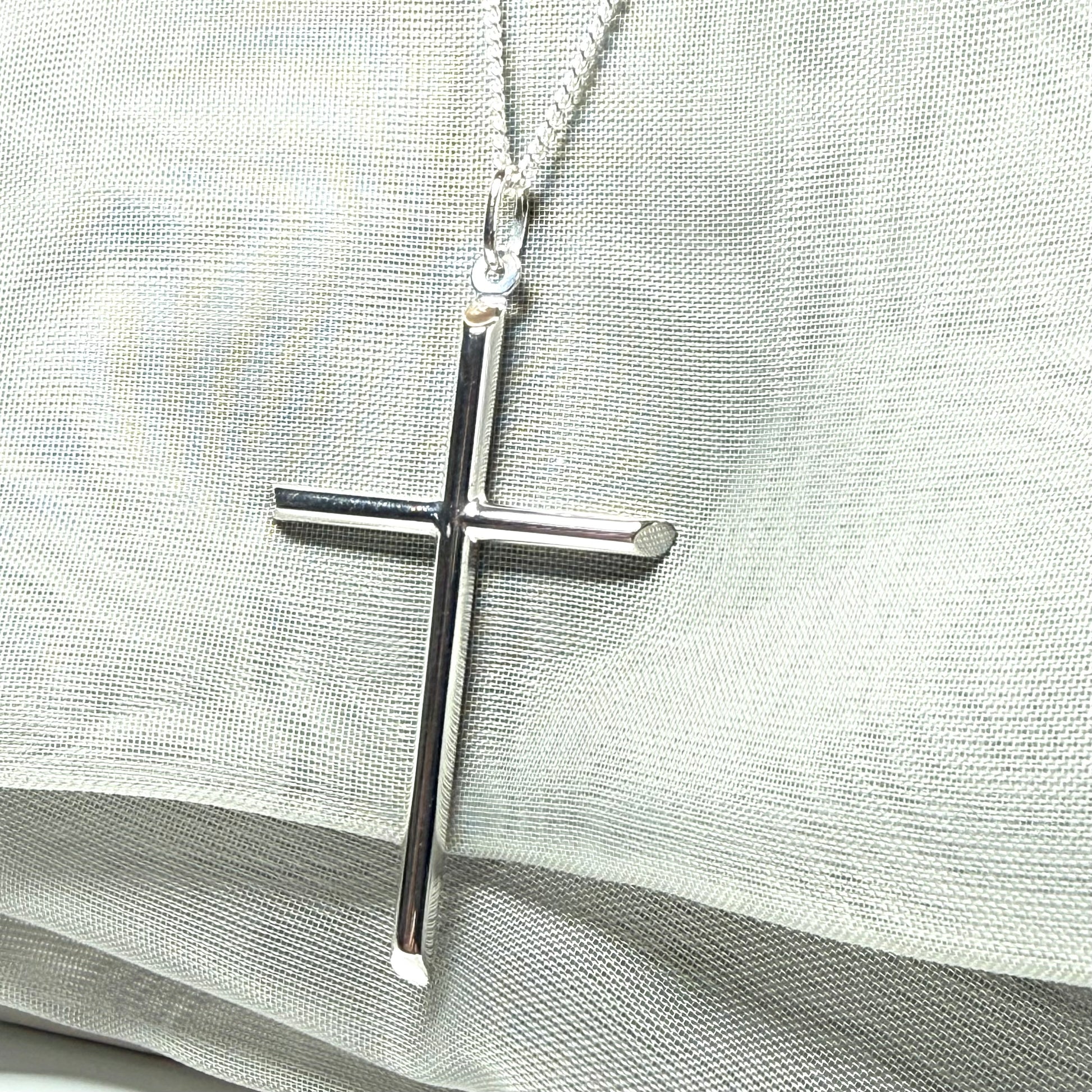 Sterling silver solid large plain polished cross including chain