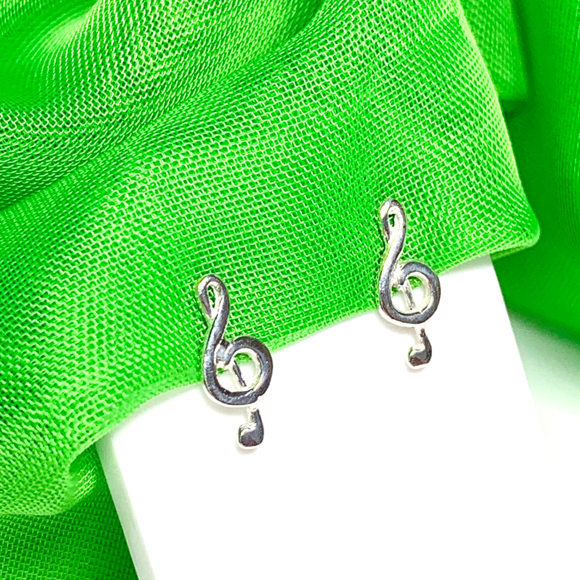 Treble clef earrings stud sterling silver