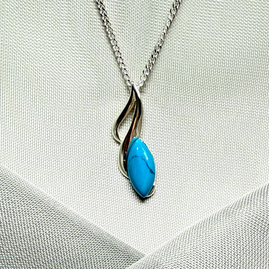 Sterling silver turquoise marquise cut necklace open pierced pendant with chain