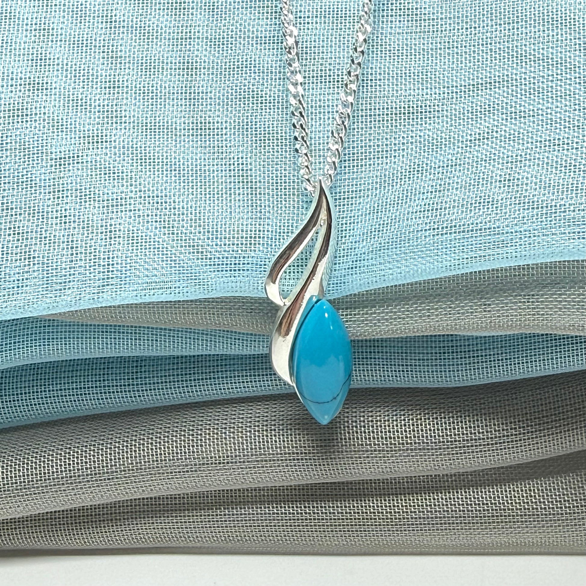 Sterling silver turquoise marquise shape necklace fancy open pierced pendant