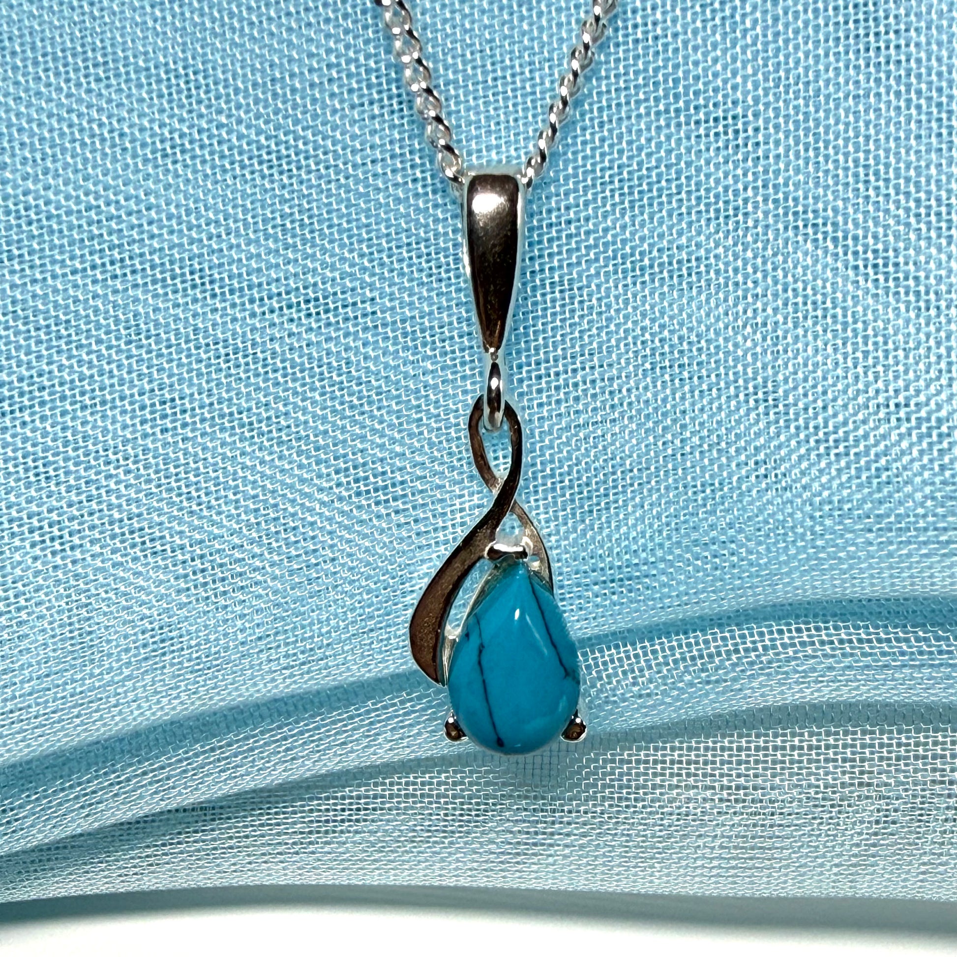 Sterling silver turquoise pear cut necklace open teardrop shaped pendant with chain