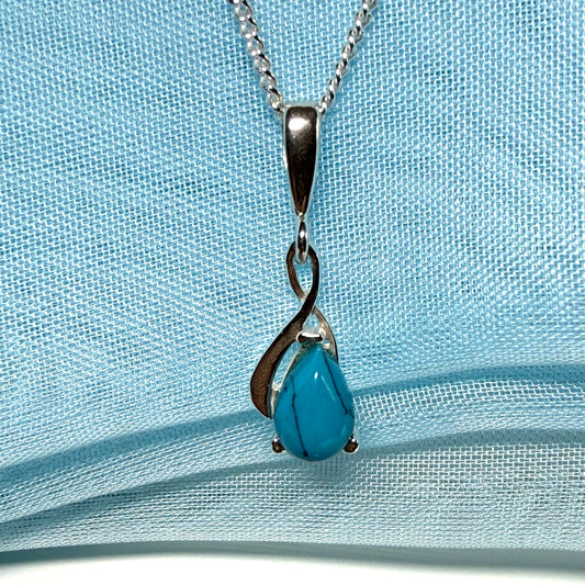 Sterling silver turquoise pear cut necklace open teardrop shaped pendant with chain