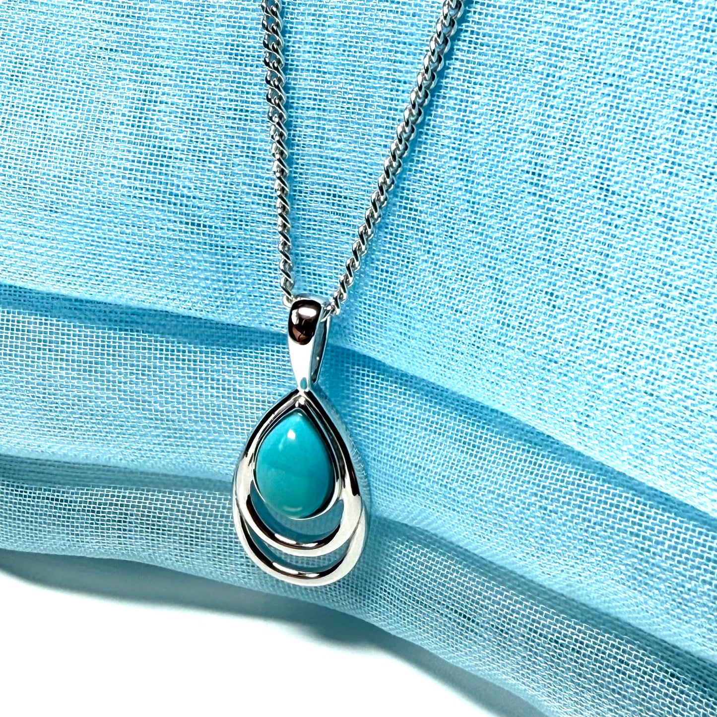 Sterling silver turquoise pear cut necklace open teardrop shaped pendant