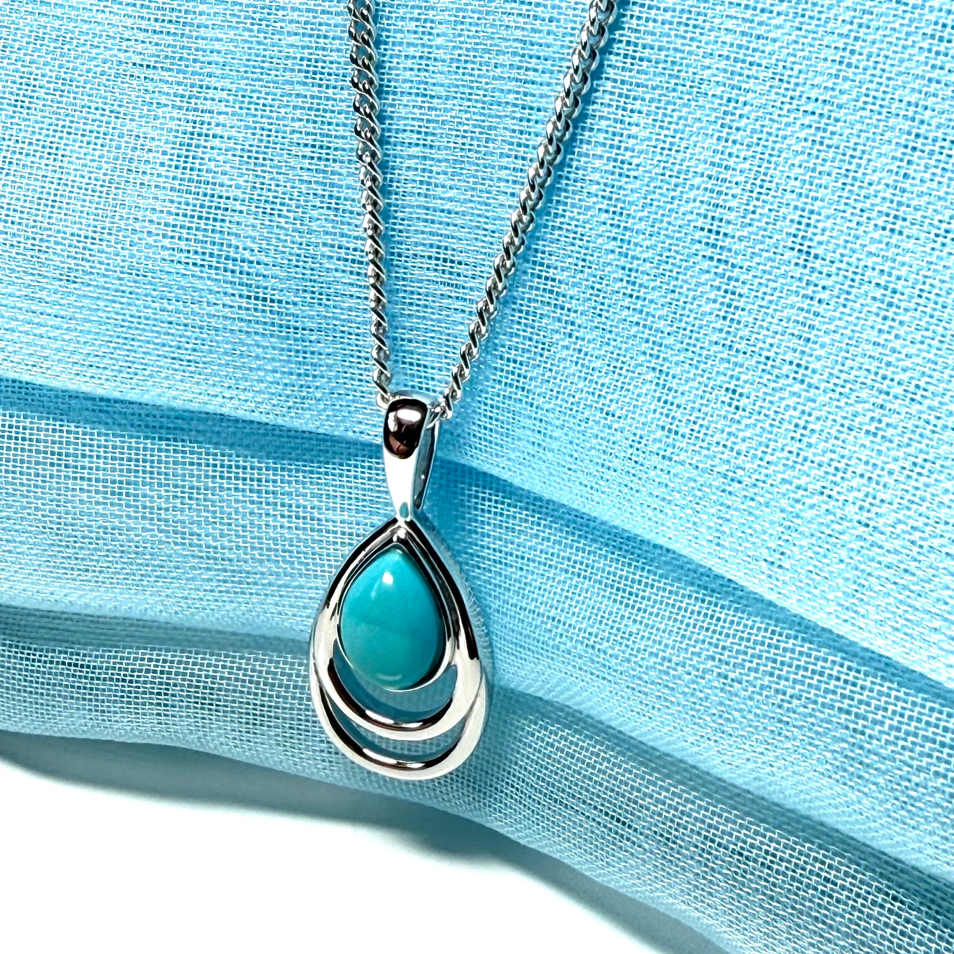 Sterling silver turquoise pear cut necklace open teardrop shaped pendant