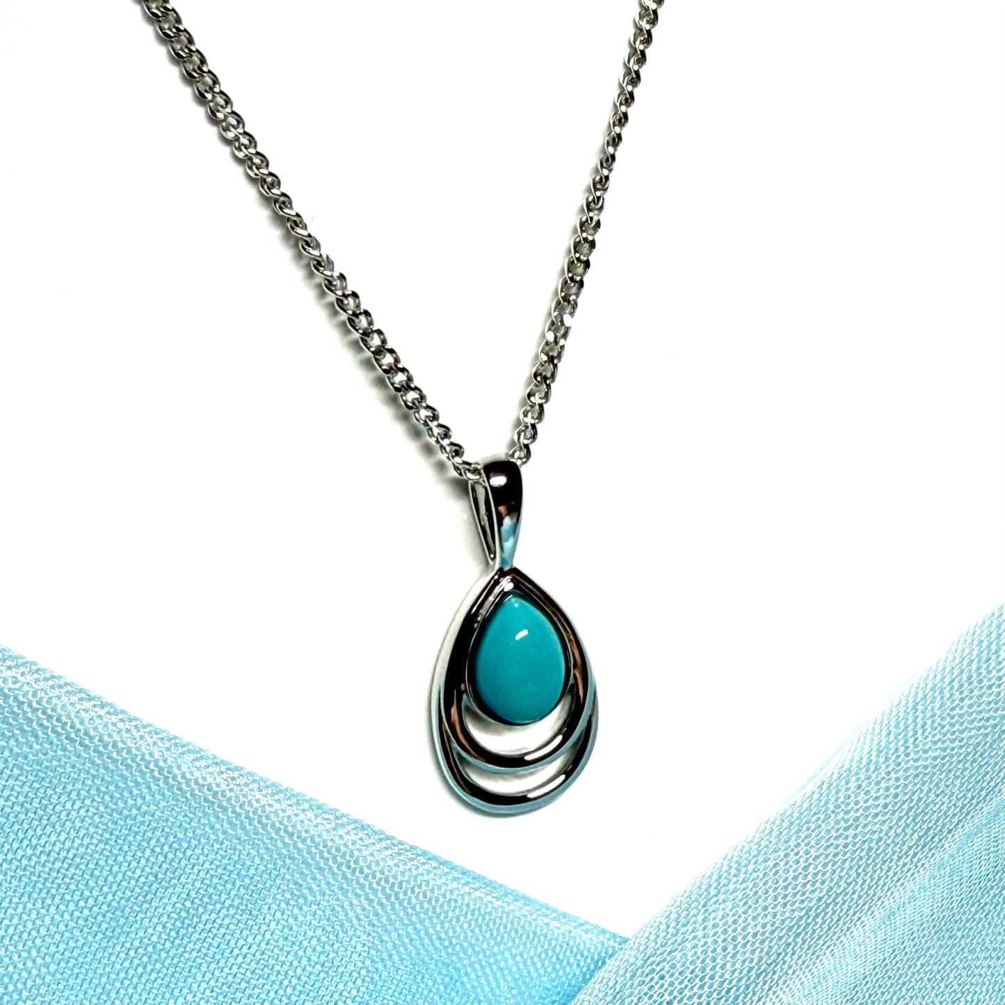 Sterling silver turquoise pear cut necklace open teardrop shaped pendant