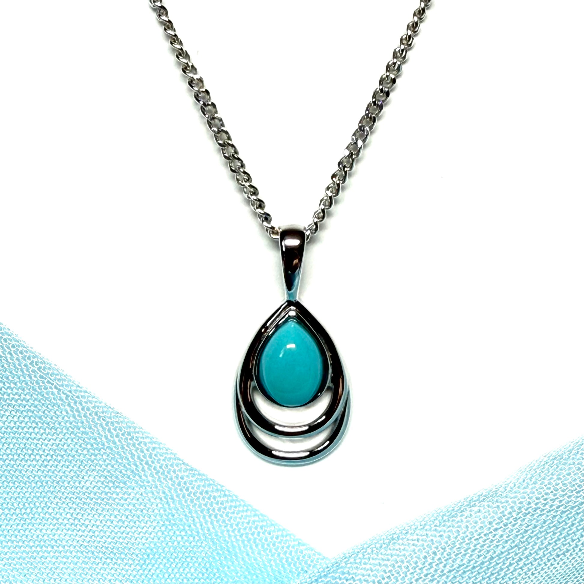 Sterling silver turquoise pear cut necklace open teardrop shaped pendant