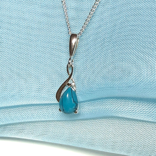 Sterling silver turquoise pear cut necklace open teardrop shaped pendant with chain