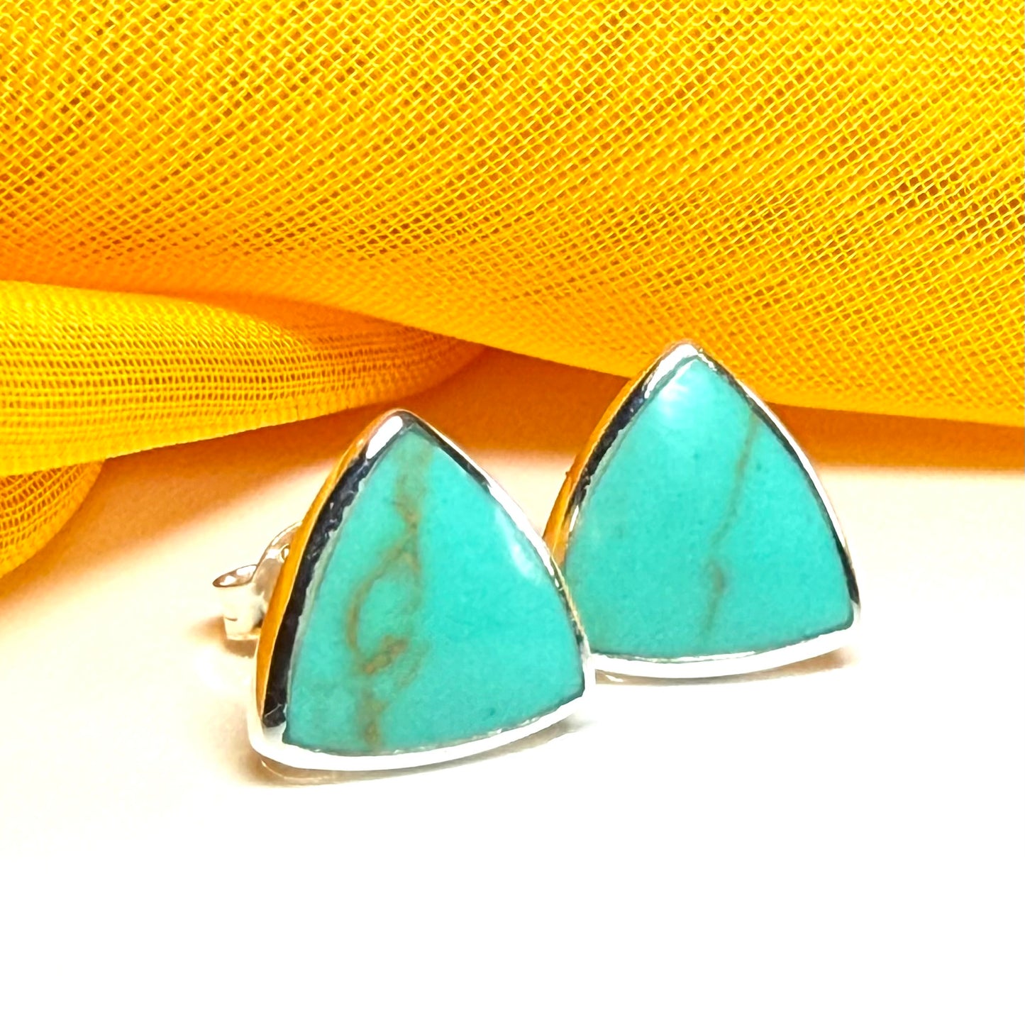 Sterling silver turquoise stud earrings triangle shaped