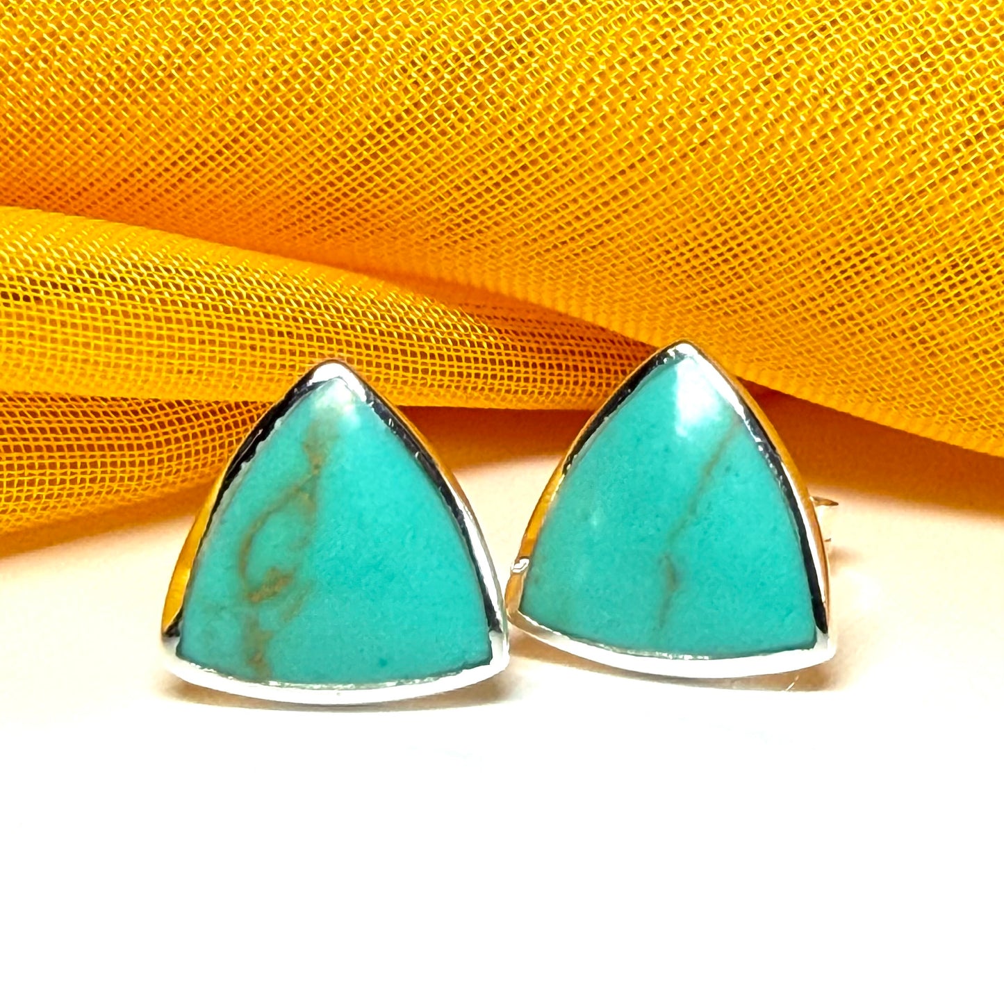 Sterling silver turquoise stud earrings triangle shaped