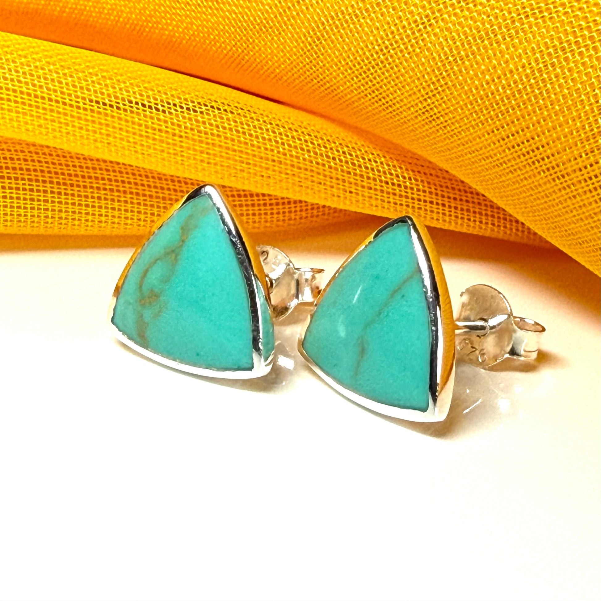 Sterling silver turquoise stud earrings triangle shaped