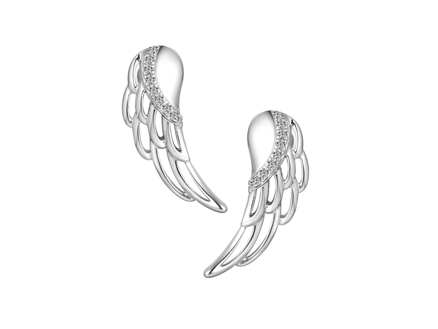 Sterling silver Angle Wing stud drop earrings cubic zirconia