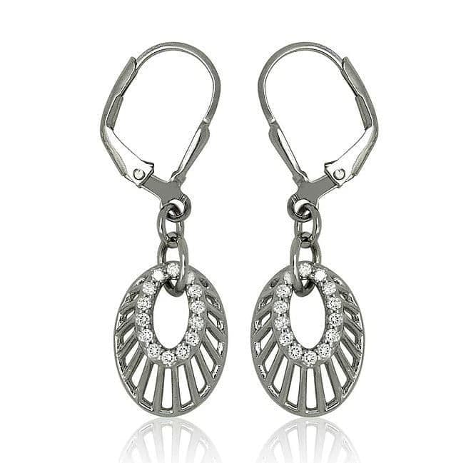 an Oval shaped cubic zirconia sterling silver drop earrings