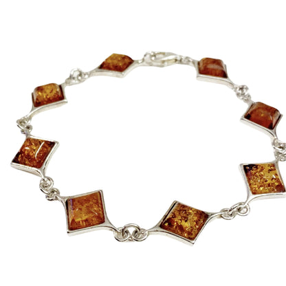 Square Cut Sterling Silver Real Amber Bracelet