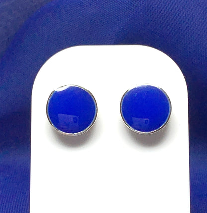 Sterling silver blue enamelled round stud earrings