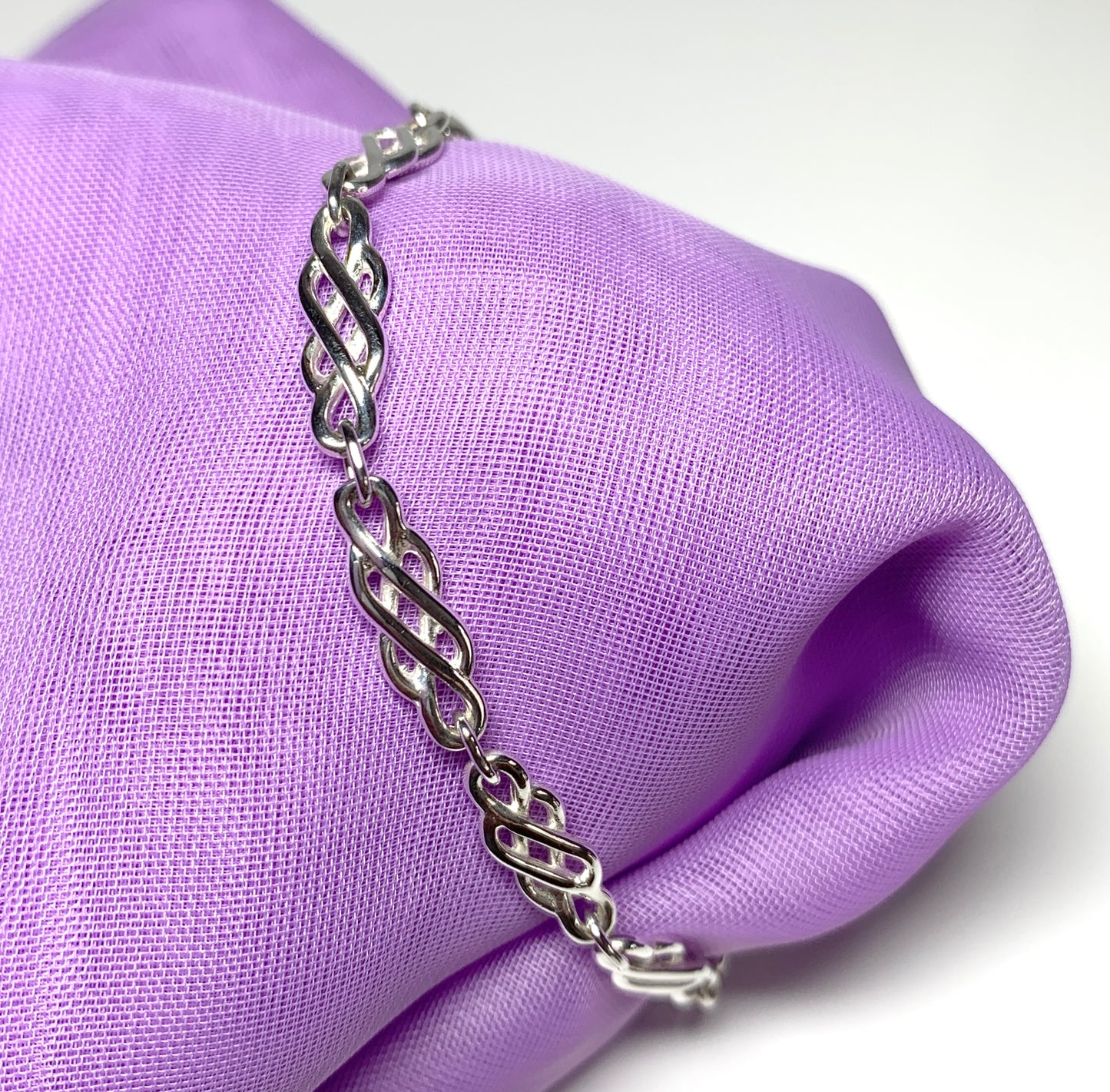 Ladies sterling silver bracelet fancy patterned solid Celtic link