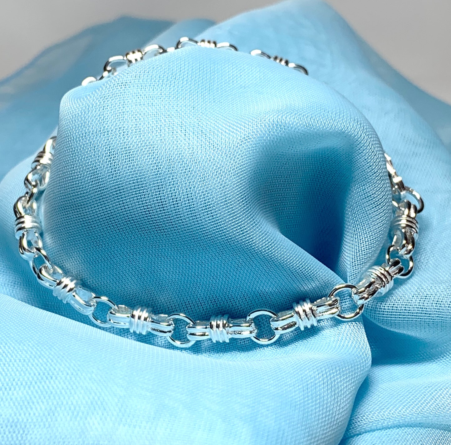 Sterling silver bracelet solid link fancy patterned