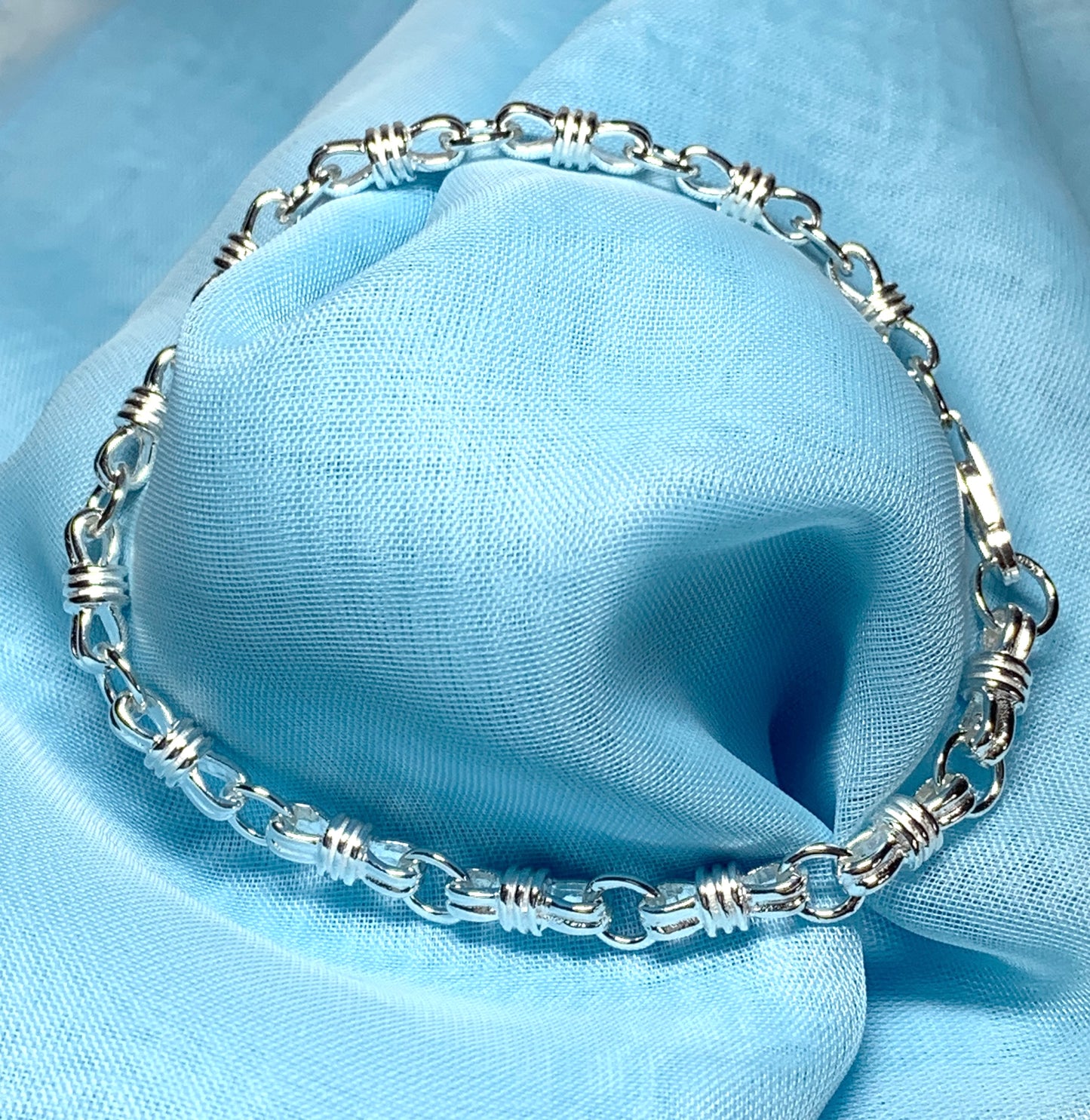 Sterling silver bracelet solid link fancy patterned