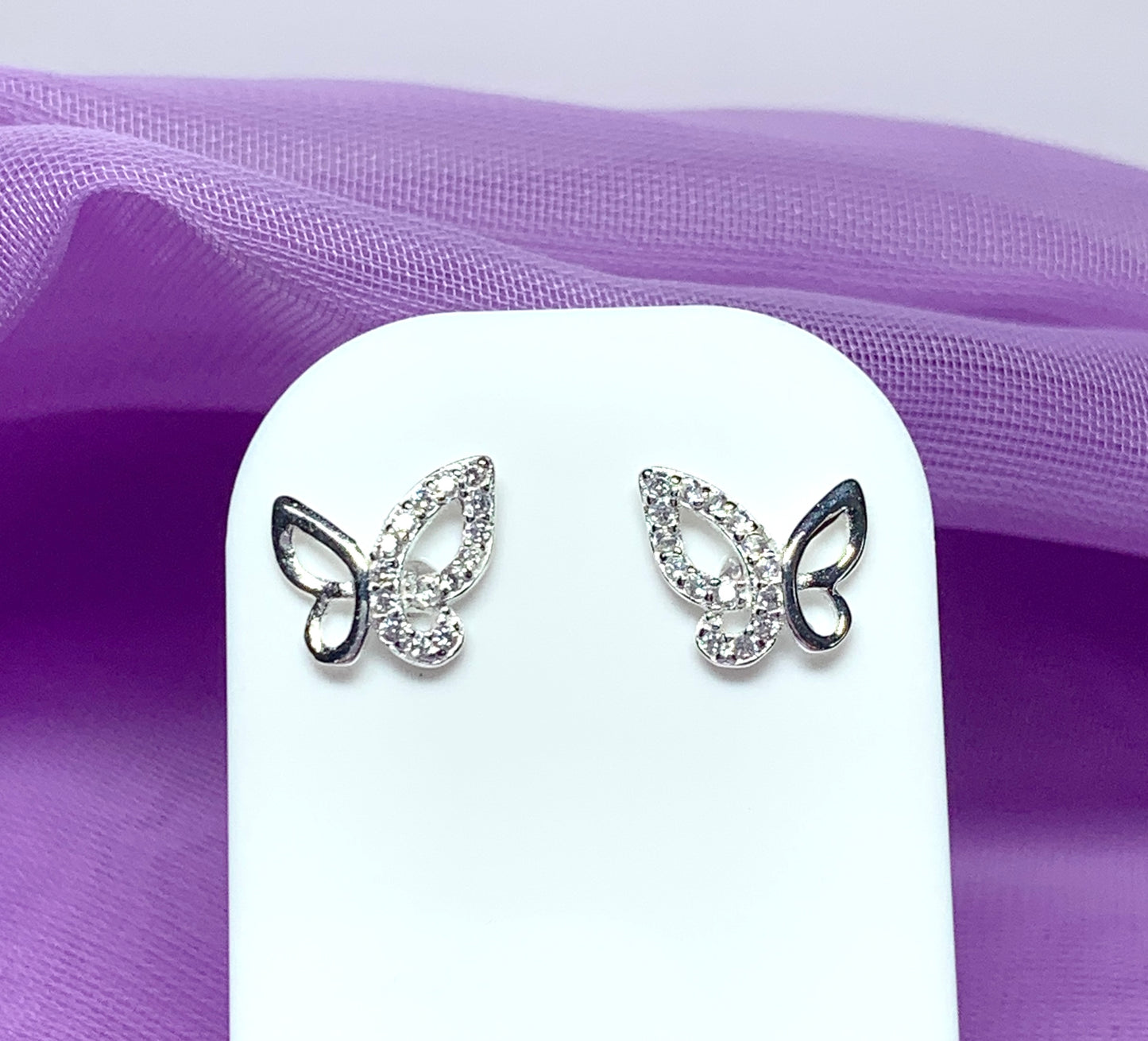 Sterling silver butterfly shaped cubic zirconia stud earrings