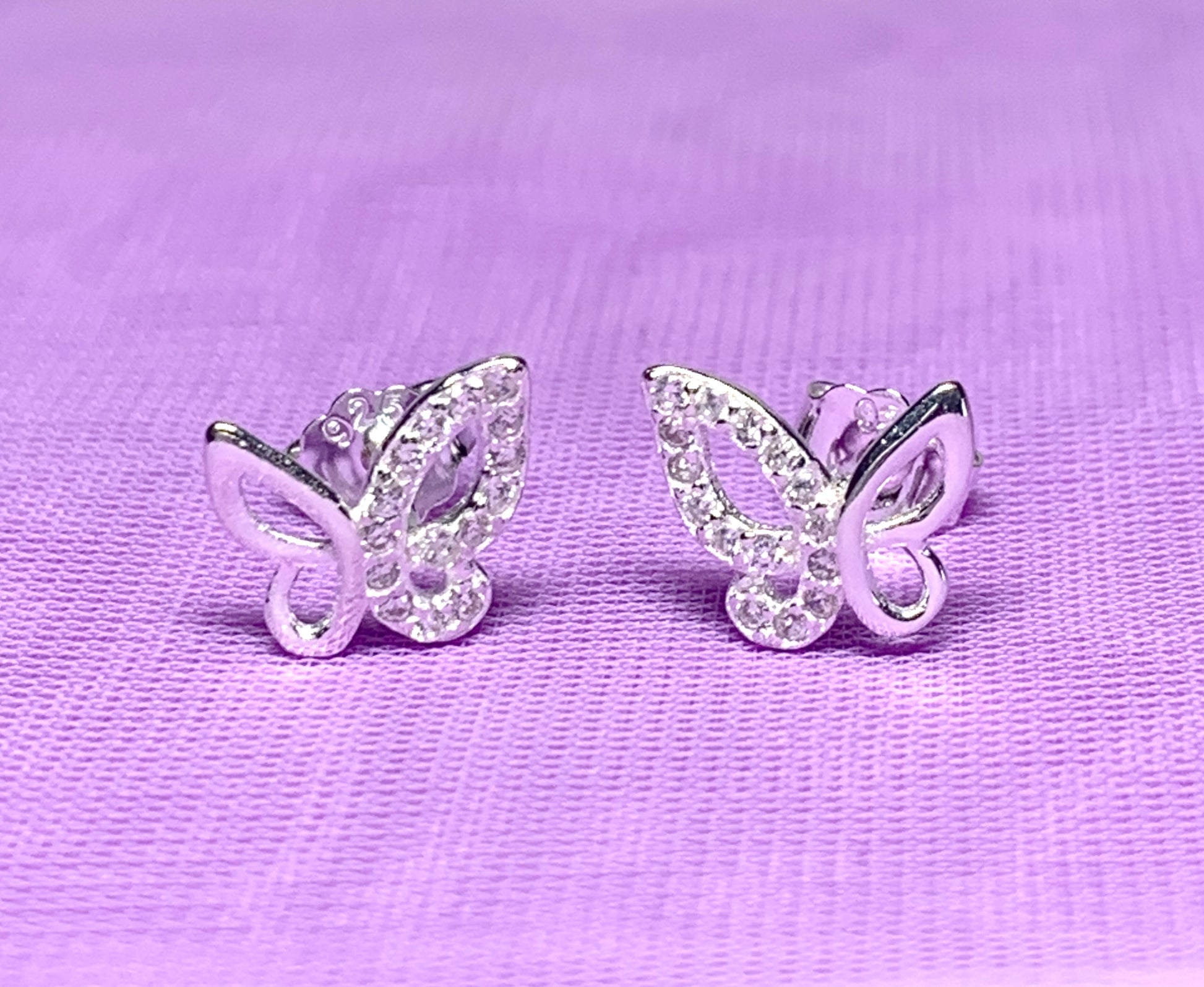 Sterling silver butterfly shaped cubic zirconia stud earrings