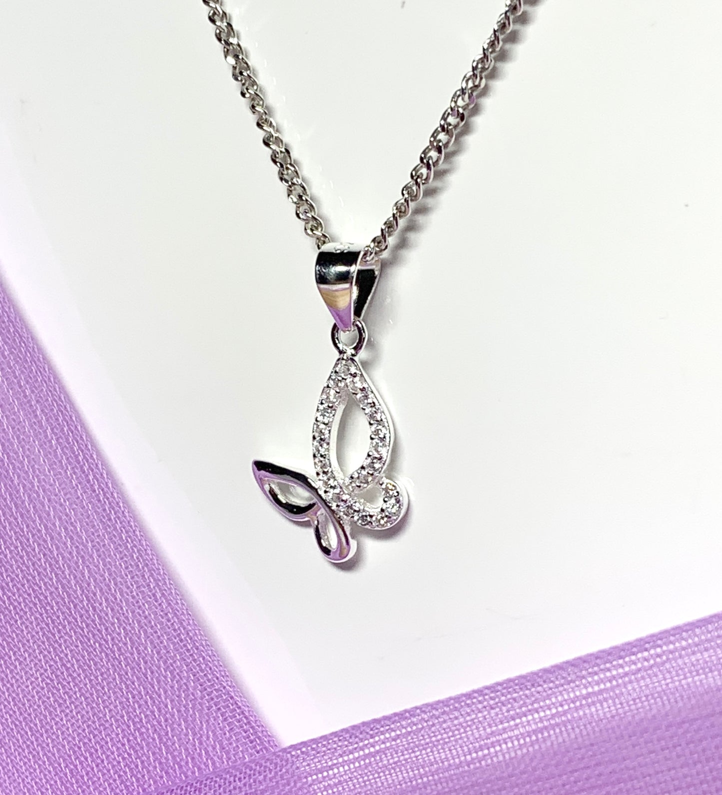 Sterling silver butterfly shaped cubic zirconia necklace pendant