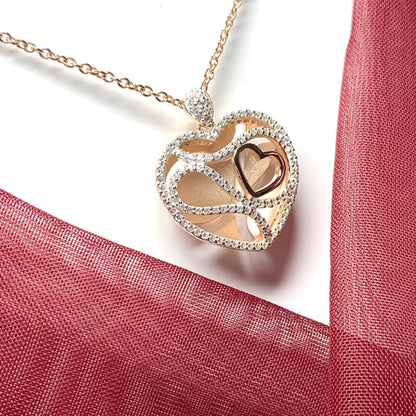 Sterling silver cubic zirconia heart necklace with rose gold gilt