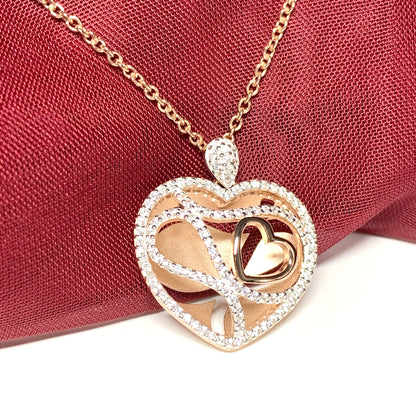 Sterling silver cubic zirconia heart necklace with rose gold gilt