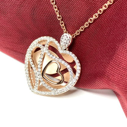 Sterling silver cubic zirconia heart necklace with rose gold gilt