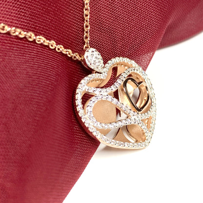 Sterling silver cubic zirconia heart necklace with rose gold gilt