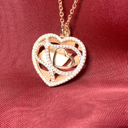 Sterling silver cubic zirconia heart necklace with rose gold gilt