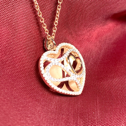 Sterling silver cubic zirconia heart necklace with rose gold gilt