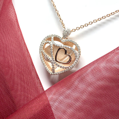 Sterling silver cubic zirconia heart necklace with rose gold gilt