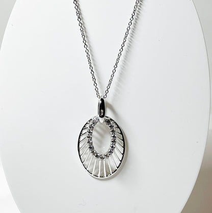 Oval shaped cubic zirconia sterling silver necklace