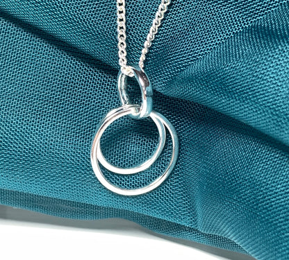 Sterling silver double circle round necklace pendant