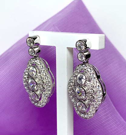 Sterling silver drop cluster earrings retro cubic zirconia