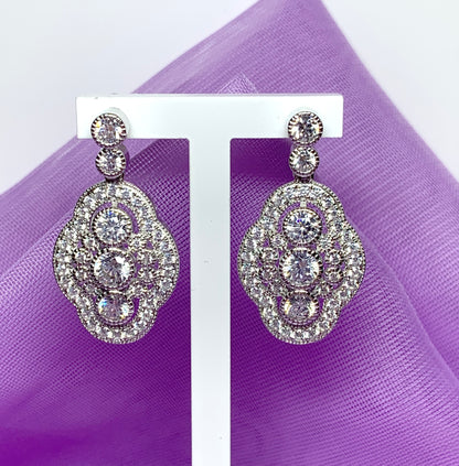 Sterling silver drop cluster earrings retro cubic zirconia