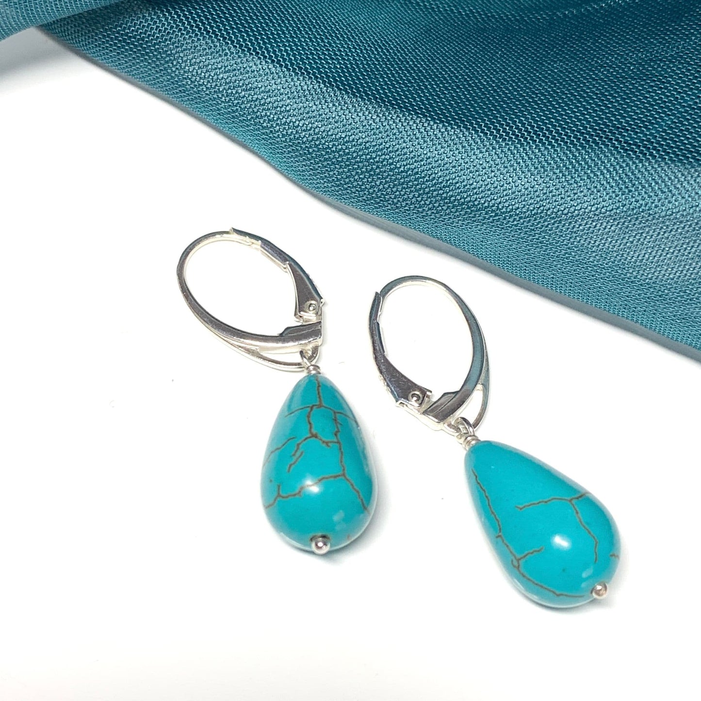 Small Turquoise Teardrop Sterling Silver Drop Earrings