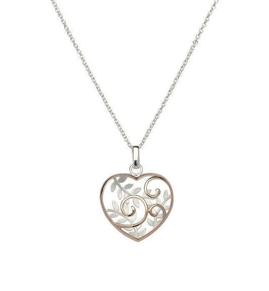 Sterling silver heart necklace two tone with rose gold gilt