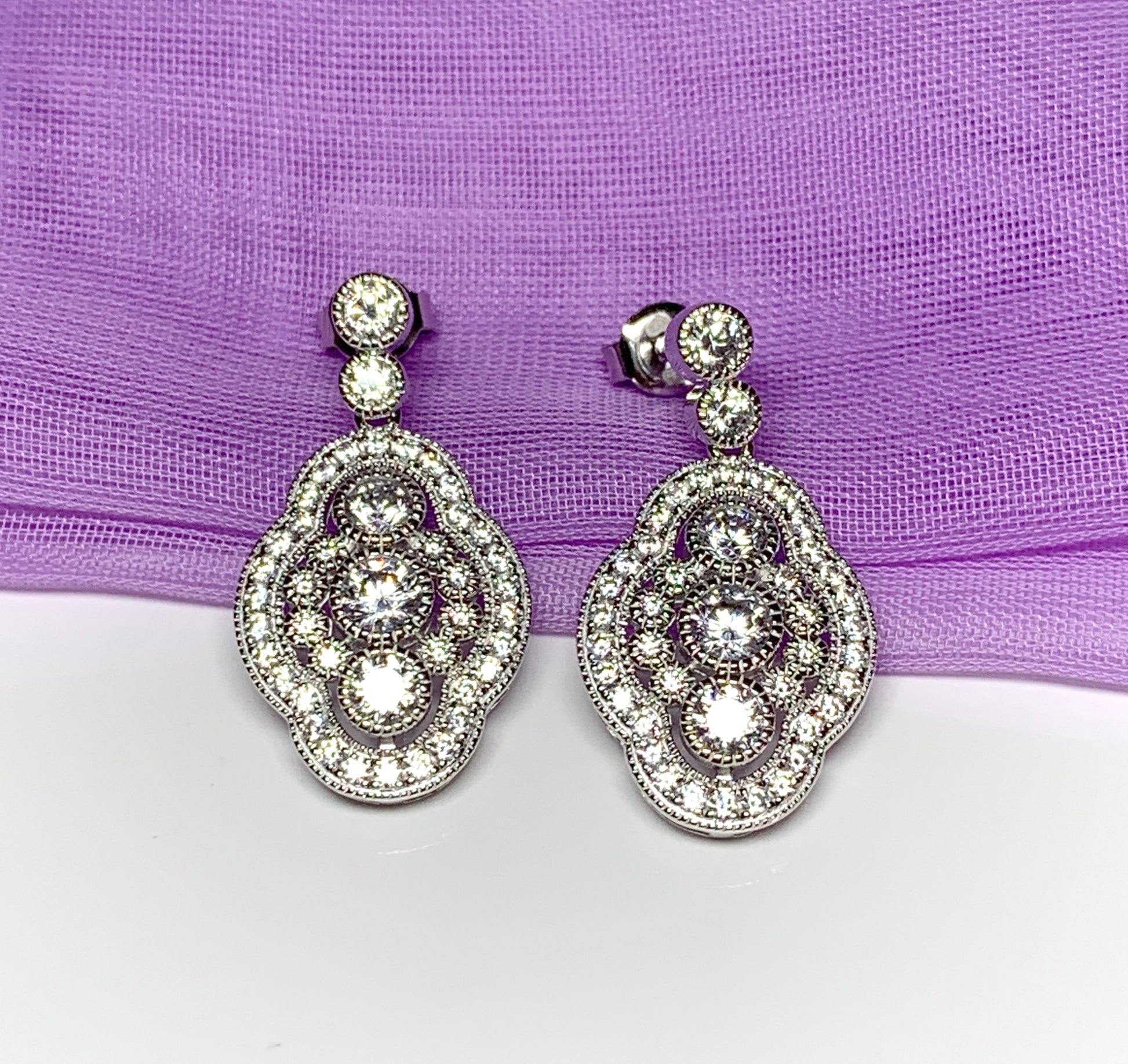 Sterling silver drop cluster earrings retro cubic zirconia