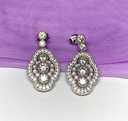 Sterling silver drop cluster earrings retro cubic zirconia