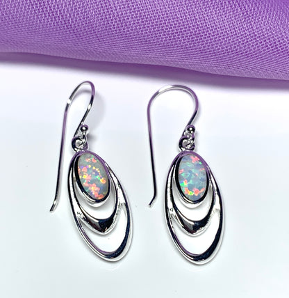 Sterling silver opal oval drop earrings