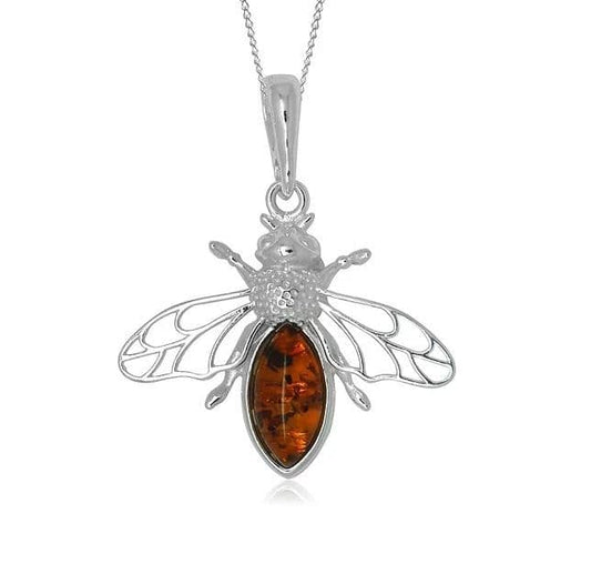 Sterling silver orange amber bumble bee necklace pendant