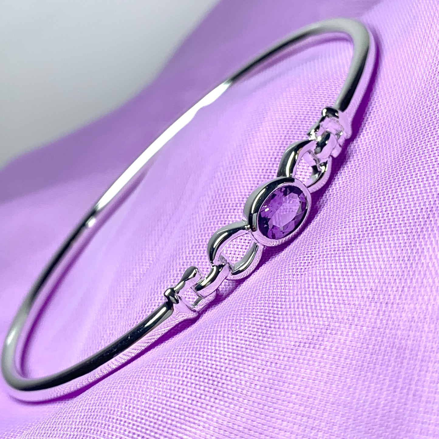 Sterling silver oval amethyst celtic purple bangle