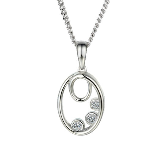 Sterling silver oval necklace pendent cubic zirconia