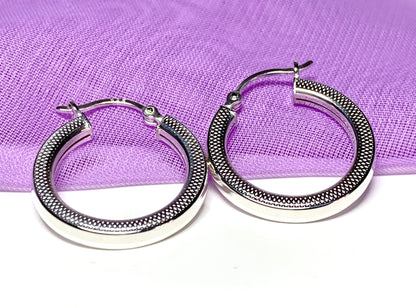 Sterlingsilverpatterned23mmroundhoopearrings