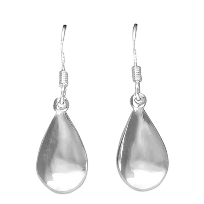 Drop earrings sterling silver pear shaped plain polished