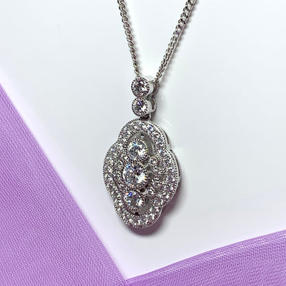 Sterling silver necklace retro cubic zirconia silver cluster pendant