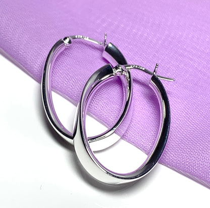 Sterling silver polished oval twisted hoop creole earrings