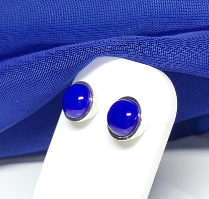 Sterling silver real lapis lazuli blue round stud earrings