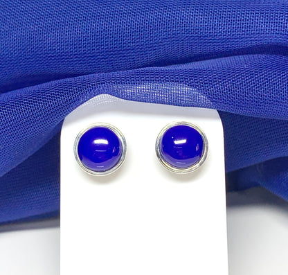 Sterling silver real lapis lazuli blue round stud earrings